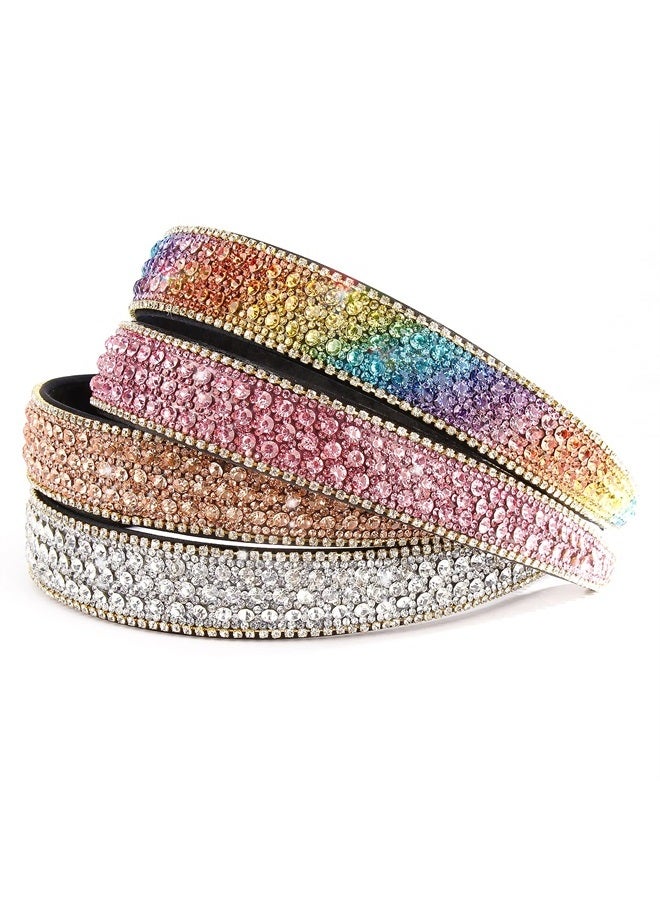 Wecoe 4 Pack Rhinestone Headbands Girls Women Fashion Glitter Sparkly Diamond Headbands Flower Girls Hair Accessories Women Girls Birthday Christmas Gifts (Pink, Coffee, Silver, Rainbow Color) - Image 1