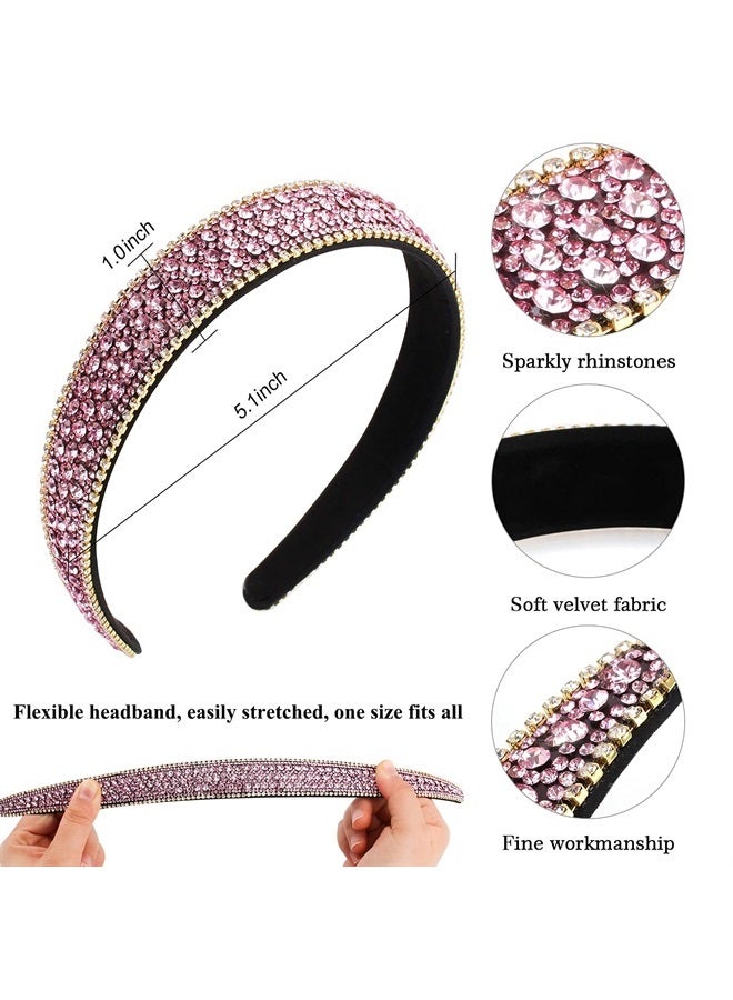 Wecoe 4 Pack Rhinestone Headbands Girls Women Fashion Glitter Sparkly Diamond Headbands Flower Girls Hair Accessories Women Girls Birthday Christmas Gifts (Pink, Coffee, Silver, Rainbow Color) - Image 3