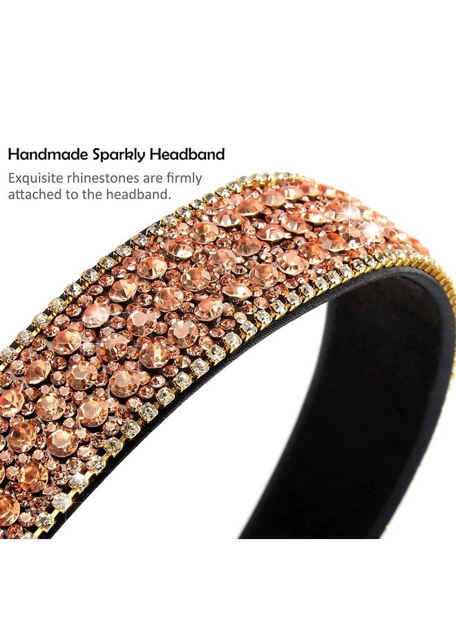Wecoe 4 Pack Rhinestone Headbands Girls Women Fashion Glitter Sparkly Diamond Headbands Flower Girls Hair Accessories Women Girls Birthday Christmas Gifts (Pink, Coffee, Silver, Rainbow Color) - Image 2