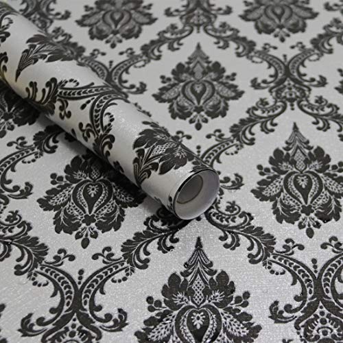Micpolo 17.7" x118" Peel and Stick Wallpaper Black Wall Paper for Bedroom Damask Gothic Wallpaper Black Contact Paper for cabiner Shelf Liner Furniture Decorative Wall Vinyl - Image 1