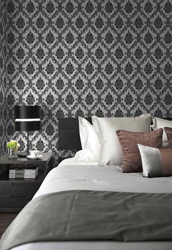 Micpolo 17.7" x118" Peel and Stick Wallpaper Black Wall Paper for Bedroom Damask Gothic Wallpaper Black Contact Paper for cabiner Shelf Liner Furniture Decorative Wall Vinyl - Image 4