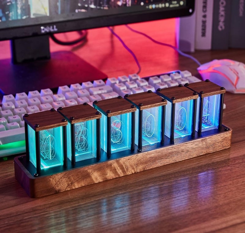 Clocteck Nixie Tube Clock Wooden Digital Clock for Bedroom,Easy Alarm Settings and 12/24h Display - A Retro Gift to Decorate Your Desk and Bedroom - Image 1