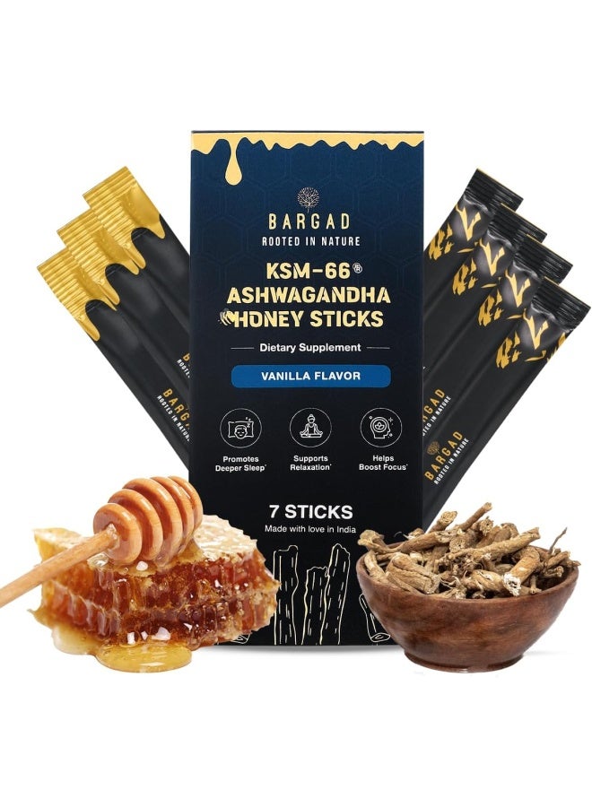 BARGAD Ksm-66 Ashwagandha Honey Sticks – Premium Organic Honey Infused With Adaptogenic Ashwagandha, Helps Promote Relaxation & Focus, Boosts Energy & Vitality, No Artificial Additives – 7 Count - Image 1