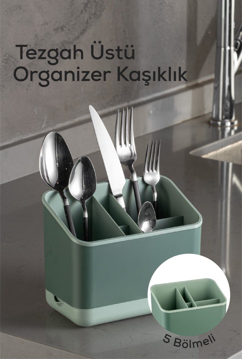 5 Compartment Organizer Cutlery Holder Countertop Spoon Organizer Green