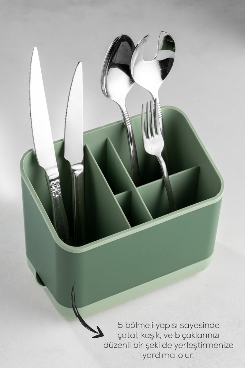 5 Compartment Organizer Cutlery Holder Countertop Spoon Organizer Green