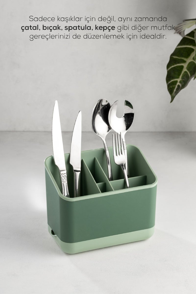 5 Compartment Organizer Cutlery Holder Countertop Spoon Organizer Green