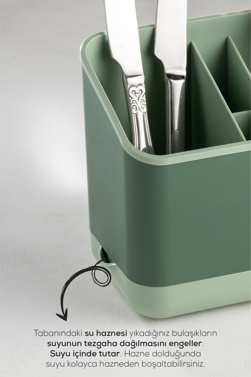 5 Compartment Organizer Cutlery Holder Countertop Spoon Organizer Green