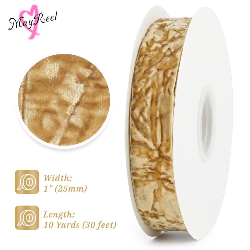 MAYREEL 1 Inch Khaki Crushed Velvet Ribbon Beige Vintage for Flower Bouquets Wedding Invitations Crafts Gift Wrapping Party Favor Boxes 10 Yards - Image 2