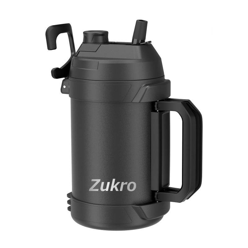 Zukro 1 Gallon Water Jug One Gallon Large Triple Wall Insulated Metal Jug With Straw and Spout No Sweat 128 oz Stainless Steel Sport Water Bottle Keeps Cold 48 Hours for Outdoors Black