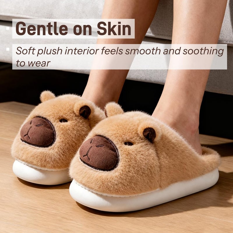 Drecage Slippers for Women and Men Capybara Winter Fuzzy Cozy House Shoes Cute Warm Soft Indoor Bedroom Memory Foam Brown 10-10.5 US Women 9-9.5 US Men - Image 4