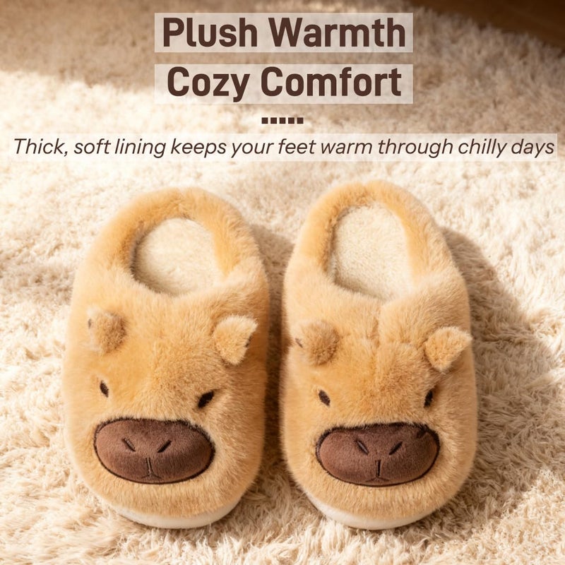 Drecage Slippers for Women and Men Capybara Winter Fuzzy Cozy House Shoes Cute Warm Soft Indoor Bedroom Memory Foam Brown 10-10.5 US Women 9-9.5 US Men - Image 3