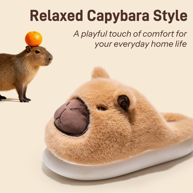 Drecage Slippers for Women and Men Capybara Winter Fuzzy Cozy House Shoes Cute Warm Soft Indoor Bedroom Memory Foam Brown 10-10.5 US Women 9-9.5 US Men - Image 2