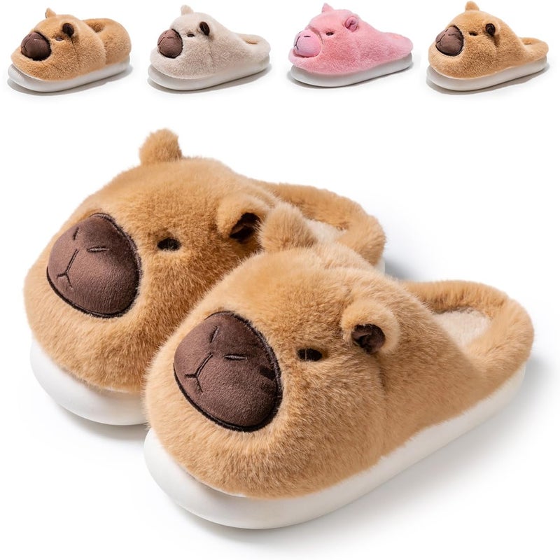 Drecage Slippers for Women and Men Capybara Winter Fuzzy Cozy House Shoes Cute Warm Soft Indoor Bedroom Memory Foam Brown 10-10.5 US Women 9-9.5 US Men - Image 1