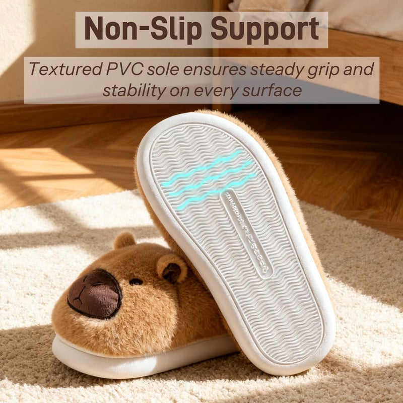 Drecage Slippers for Women and Men Capybara Winter Fuzzy Cozy House Shoes Cute Warm Soft Indoor Bedroom Memory Foam Brown 10-10.5 US Women 9-9.5 US Men - Image 5