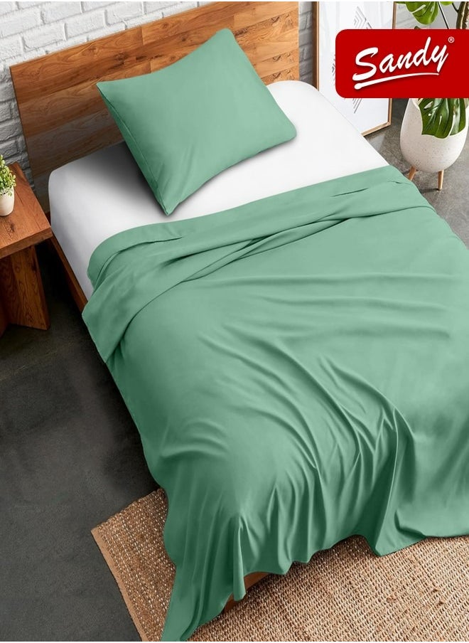 Sandy - Sandy Premium Hotel Quality Flat Sheet and Pillow Case, Bed Sheet 2 Pieces Set, Soft & Breathable and Cooling, Extra Twin Size 243 x 167 cm, Green - Image 1