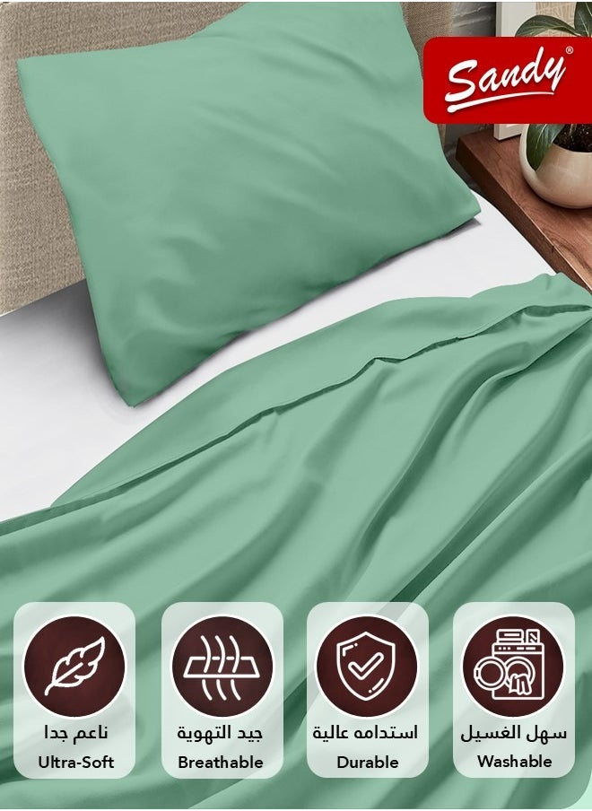 Sandy - Sandy Premium Hotel Quality Flat Sheet and Pillow Case, Bed Sheet 2 Pieces Set, Soft & Breathable and Cooling, Extra Twin Size 243 x 167 cm, Green - Image 1