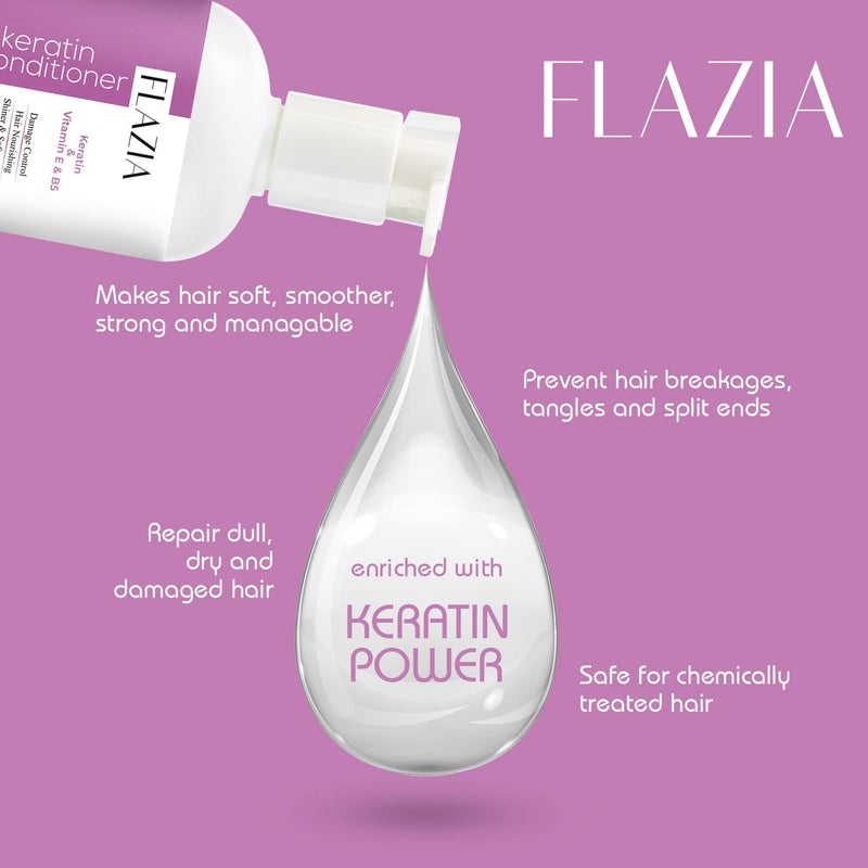 FLAZIA Keratin Hair care Shampoo and Conditioner for Straighten and Smoothen Hair Nourishment And Hair Growth Keratine Conditioner Damage Control 220ml X 2 Combo Pack Of 2 - Image 4
