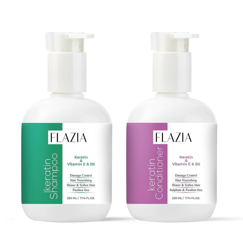 FLAZIA Keratin Hair care Shampoo and Conditioner for Straighten and Smoothen Hair Nourishment And Hair Growth Keratine Conditioner Damage Control 220ml X 2 Combo Pack Of 2 - Image 1