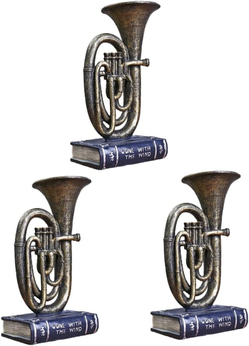 klarako 3pcs Stand Miniatures Base Horn Book Household Home Ornament Decor Dsektop Resin Adornment for Bar Decoration Music Window Small Instrument Office Figurine French Vintage - Image 1