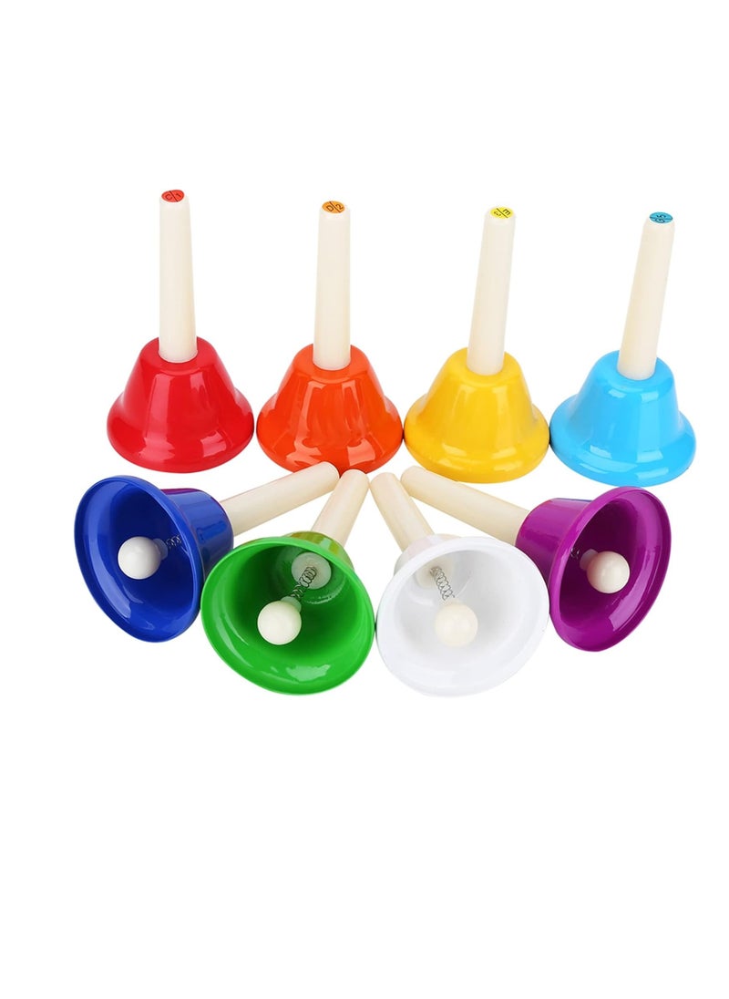 Megarya Colourful 8-note metal hand bell set, provides instructions when playing, easy to play, swings loudly, hand bell set to develop coarse coordination  - Image 1
