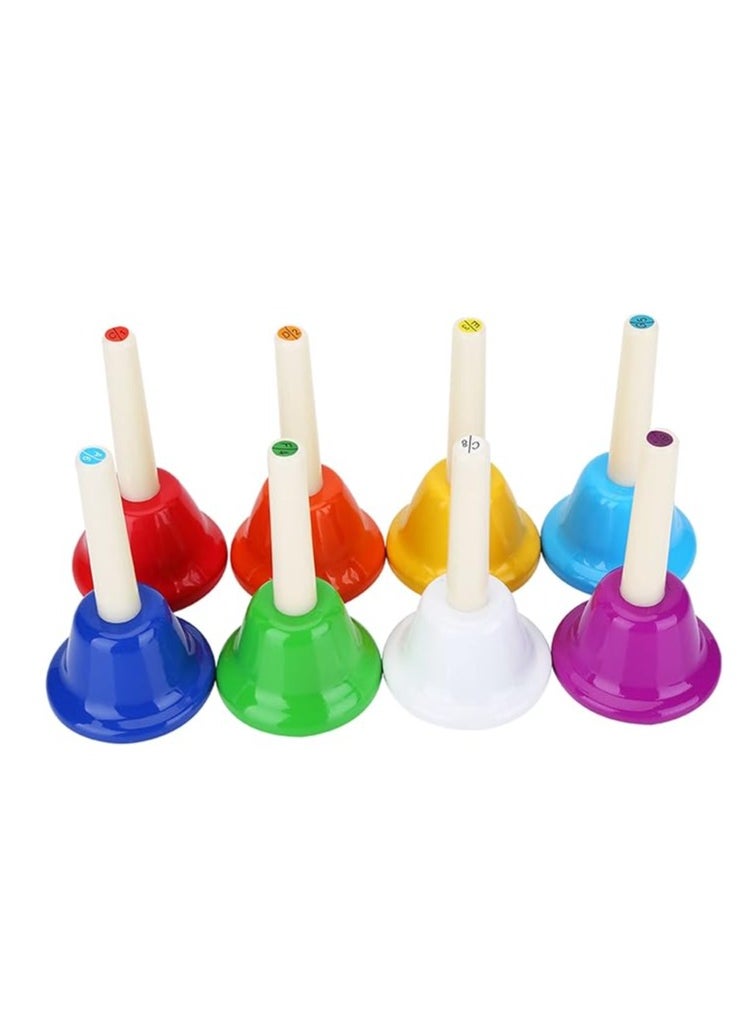 Megarya Colourful 8-note metal hand bell set, provides instructions when playing, easy to play, swings loudly, hand bell set to develop coarse coordination  - Image 2