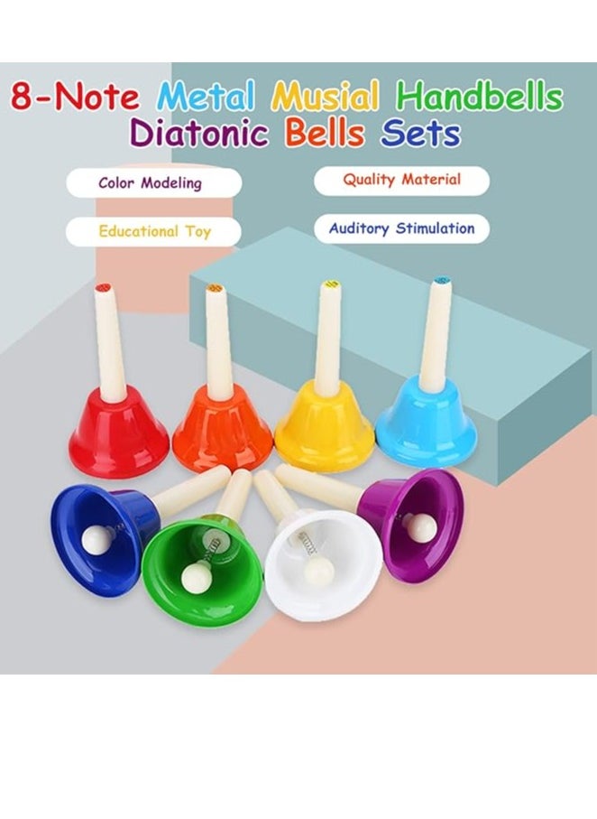 Megarya Colourful 8-note metal hand bell set, provides instructions when playing, easy to play, swings loudly, hand bell set to develop coarse coordination  - Image 3