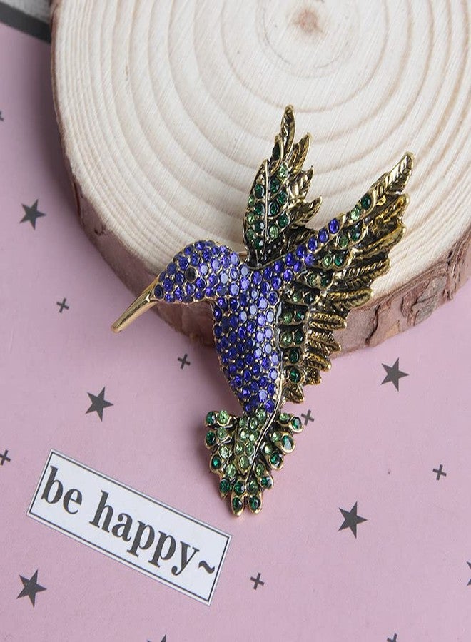Comidox 2Pcs Hummingbird Brooch Pin Crystal Rhinestone Animal Bird Women Garment Scarf Accessory Vintage Green Blue - Image 4