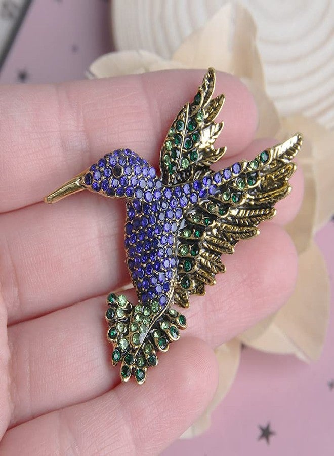 Comidox 2Pcs Hummingbird Brooch Pin Crystal Rhinestone Animal Bird Women Garment Scarf Accessory Vintage Green Blue - Image 2