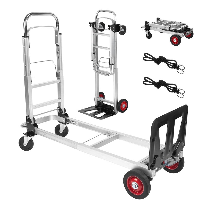 Tolpassa Aluminum 3-in-1 Folding Hand Truck, 500Lbs Heavy Duty Dolly Cart with 2 Large 6-Inch Quiet Rubber Wheels, 2 360Â° Swivel Wheels, 2 Bungee Cords, Portable Dolly for Home, Office, Warehouse, Packages - Image 1