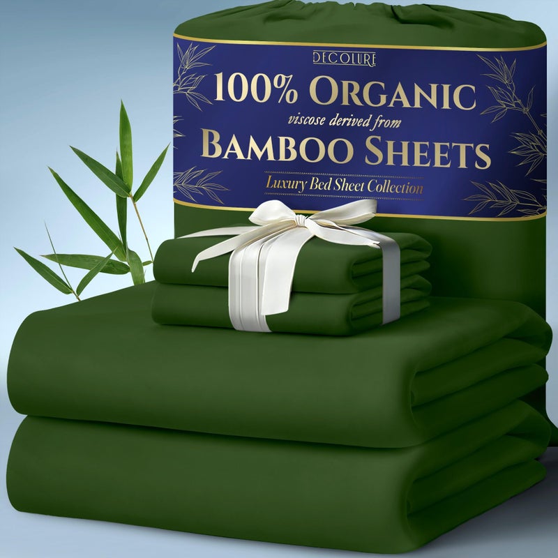 DECOLURE 100 Organic Viscose Derived from Bamboo Sheets Full Size 4pcs  Ultra Soft  Luxuriously Cooling 17 Deep Pocket Double Stitching Perfect for Hot Sleepers  Full Bed Sheets Olive
