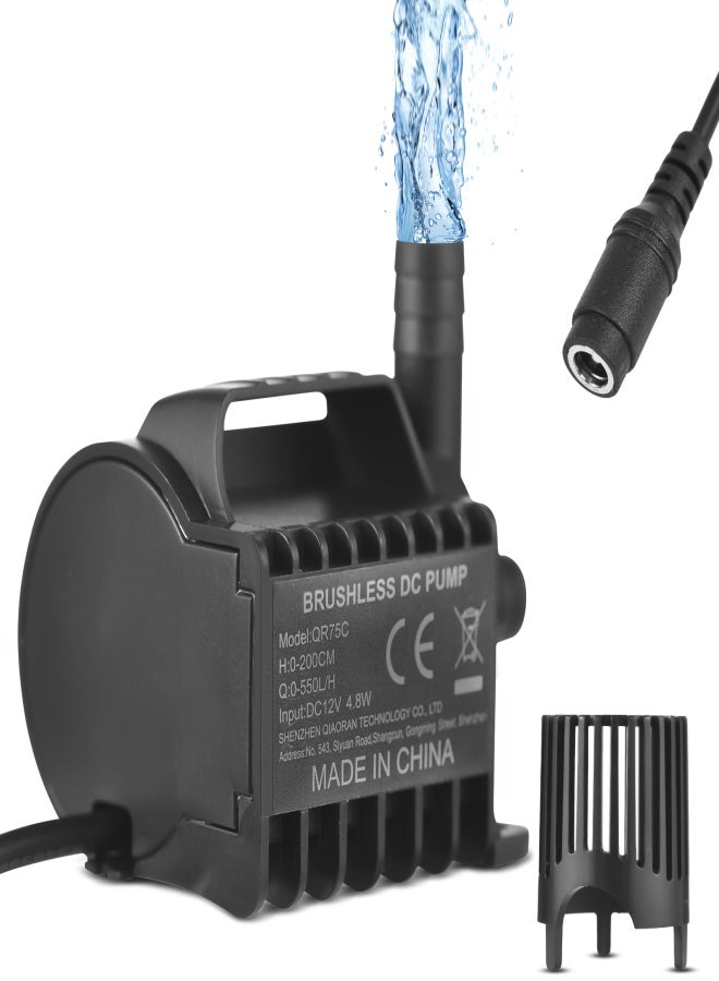 Submersible 12V Water Pump Electric 550L/H Small Fountain Pump with Max 6.5ft Lift, 6.5ft DC Female Plug and Suction Cup Base, Portable Mini Pump for Fish Tank, Pond, Aquarium, Pet Drinking - Image 1