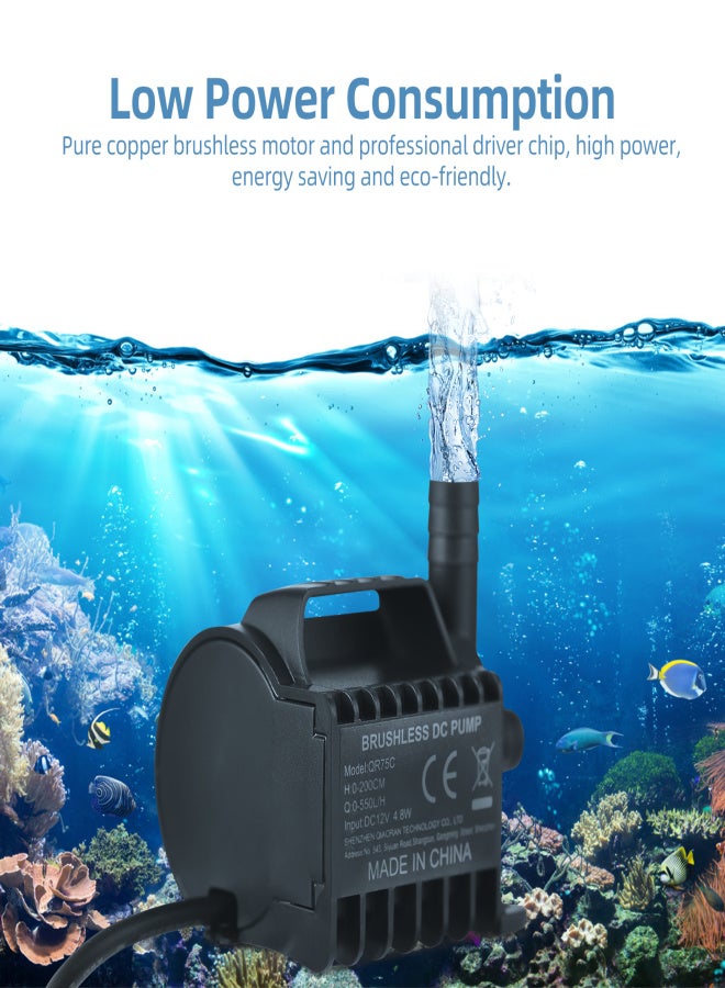 Submersible 12V Water Pump Electric 550L/H Small Fountain Pump with Max 6.5ft Lift, 6.5ft DC Female Plug and Suction Cup Base, Portable Mini Pump for Fish Tank, Pond, Aquarium, Pet Drinking - Image 5