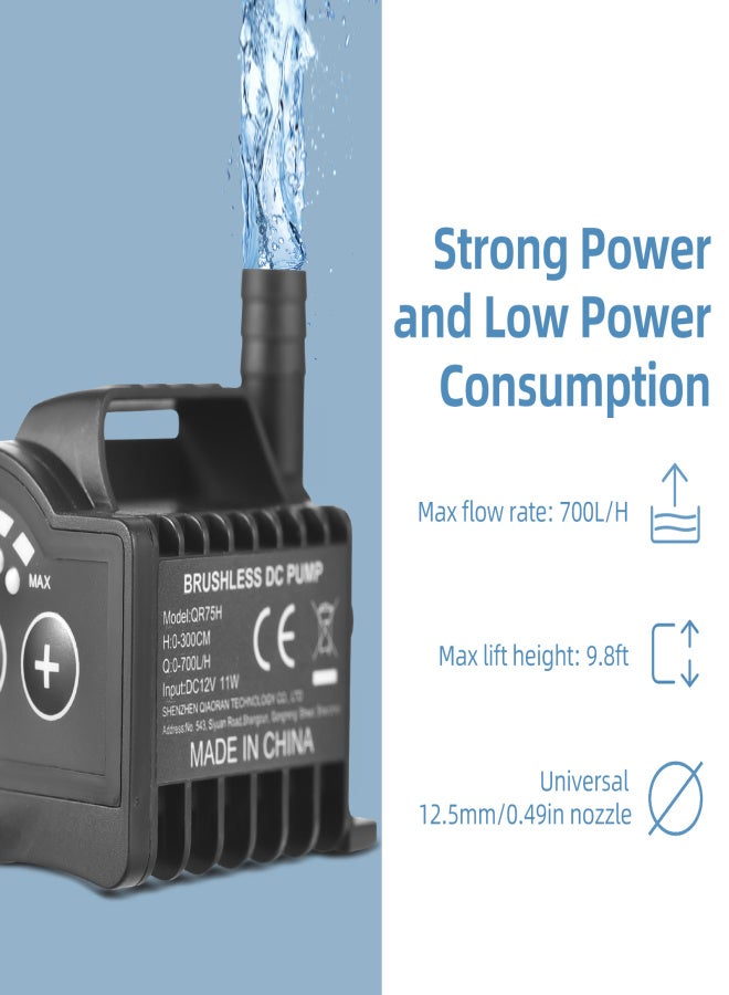 Submersible 12V Water Pump Electric 550L/H Small Fountain Pump with Max 6.5ft Lift, 6.5ft DC Female Plug and Suction Cup Base, Portable Mini Pump for Fish Tank, Pond, Aquarium, Pet Drinking - Image 3