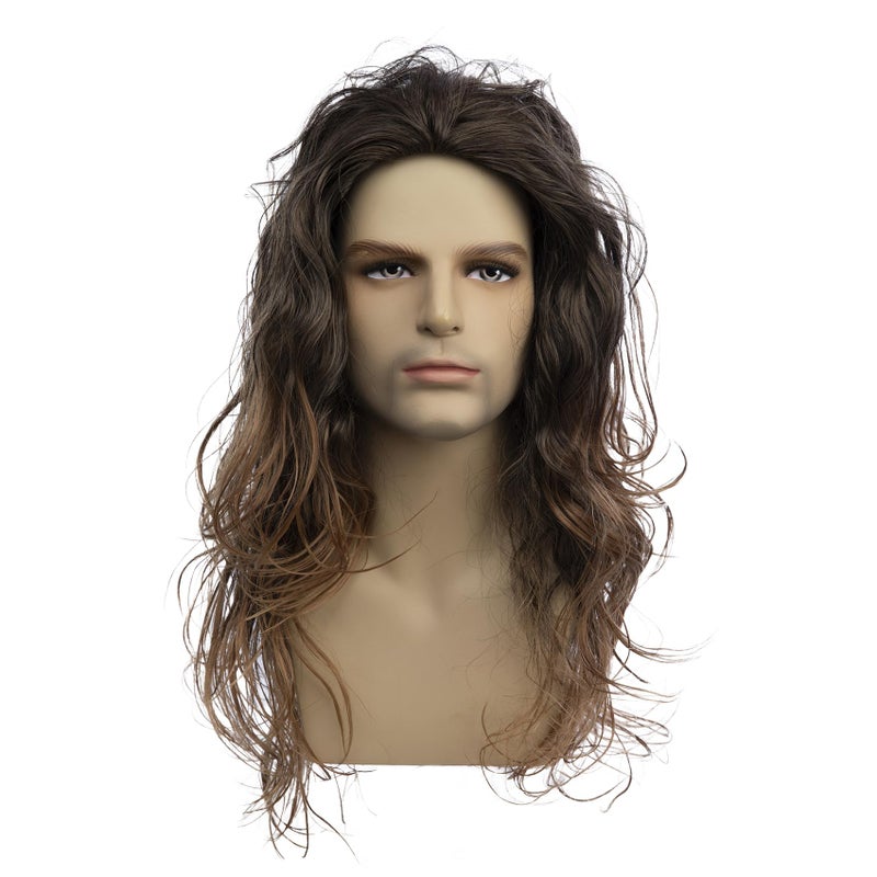 Baruisi Long Curly Wavy Brown Wigs for Men Synthetic Natural Party Halloween Cosplay Hair Wig - Image 2