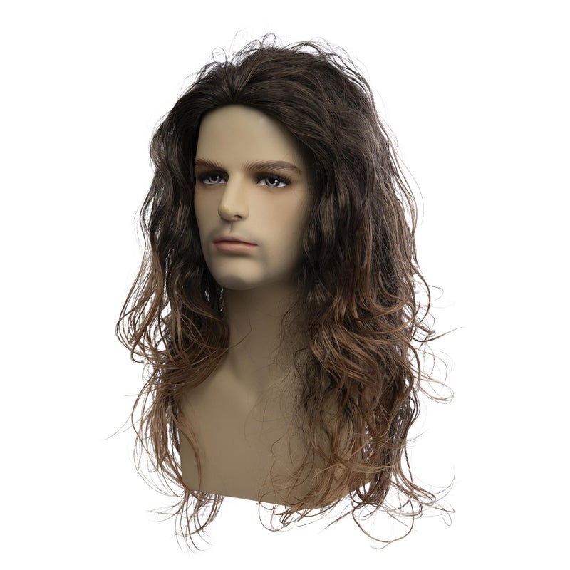 Baruisi Long Curly Wavy Brown Wigs for Men Synthetic Natural Party Halloween Cosplay Hair Wig - Image 3