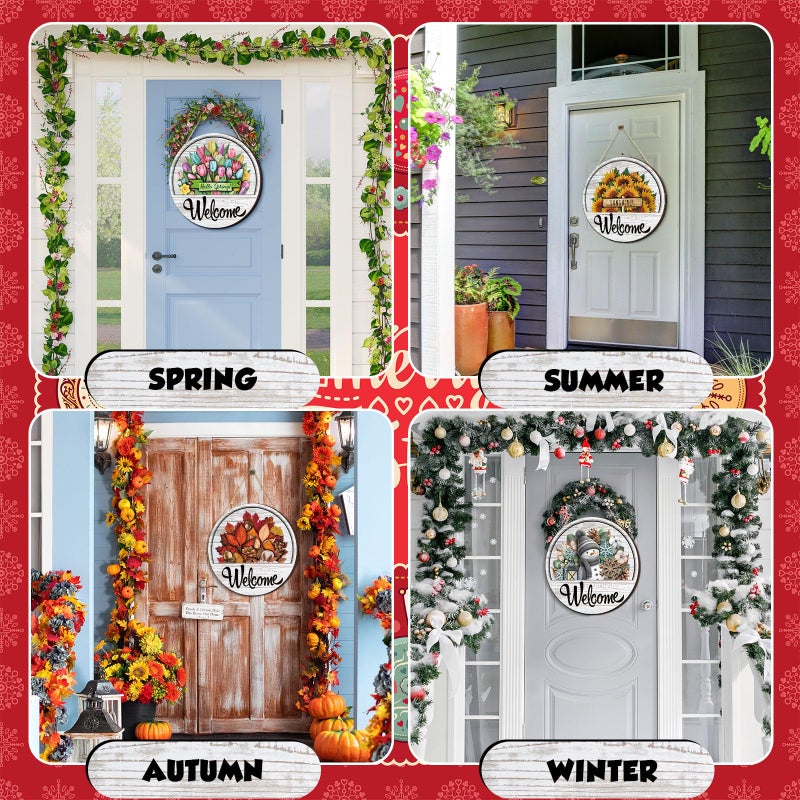 Yousoontic 17 Pcs 12 Inch Magnetic Welcome Door Sign Interchangeable Front Door Wreath Decor Rustic Seasonal Hanging Sign Easter Spring Decor for Home Warming Gift(Classic Color,Welcome) - Image 3