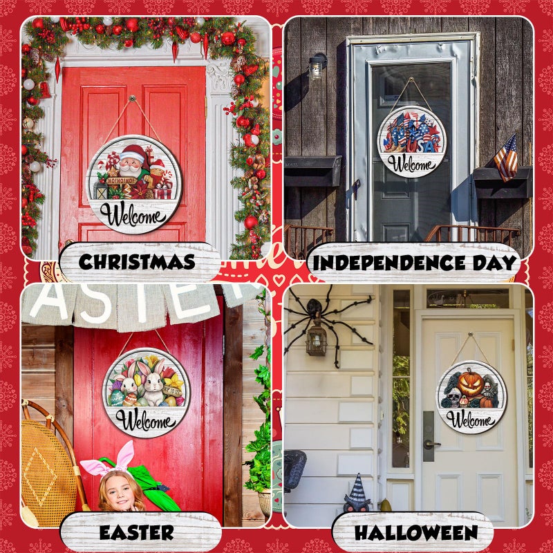 Yousoontic 17 Pcs 12 Inch Magnetic Welcome Door Sign Interchangeable Front Door Wreath Decor Rustic Seasonal Hanging Sign Easter Spring Decor for Home Warming Gift(Classic Color,Welcome) - Image 4