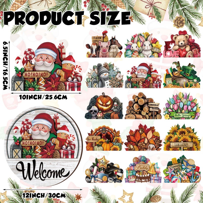 Yousoontic 17 Pcs 12 Inch Magnetic Welcome Door Sign Interchangeable Front Door Wreath Decor Rustic Seasonal Hanging Sign Easter Spring Decor for Home Warming Gift(Classic Color,Welcome) - Image 2