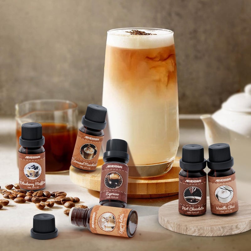 ARVIDSSON Coffee Fragrance Oils Set, Premium Essential Oils for Diffuser, Espresso, Vanilla Chai, Hot Chocolate, Blueberry Muffin, Eggnog Latte, Caramel Macchiato, Coffee Shop Scented Oils - Image 5
