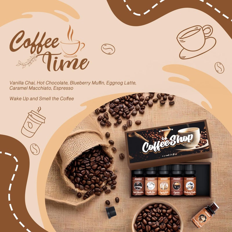 ARVIDSSON Coffee Fragrance Oils Set, Premium Essential Oils for Diffuser, Espresso, Vanilla Chai, Hot Chocolate, Blueberry Muffin, Eggnog Latte, Caramel Macchiato, Coffee Shop Scented Oils - Image 2