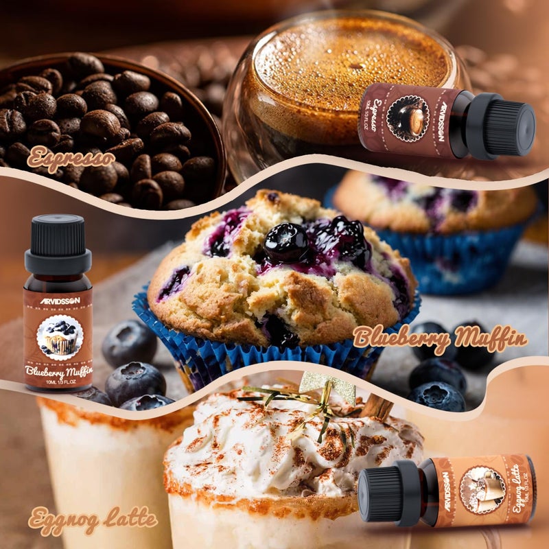 ARVIDSSON Coffee Fragrance Oils Set, Premium Essential Oils for Diffuser, Espresso, Vanilla Chai, Hot Chocolate, Blueberry Muffin, Eggnog Latte, Caramel Macchiato, Coffee Shop Scented Oils - Image 3