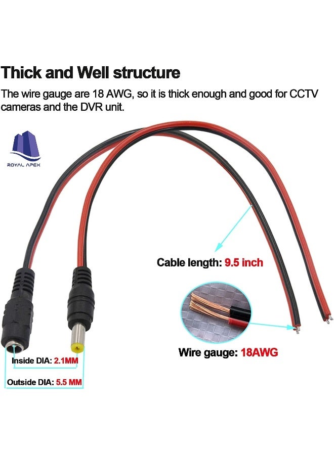 Royal Apex 10Pcs Dc Power Supply Wire Jack Plug Wire Connector For Cctv Security Camera And Lighting Power Adapter Female Pin - Image 4