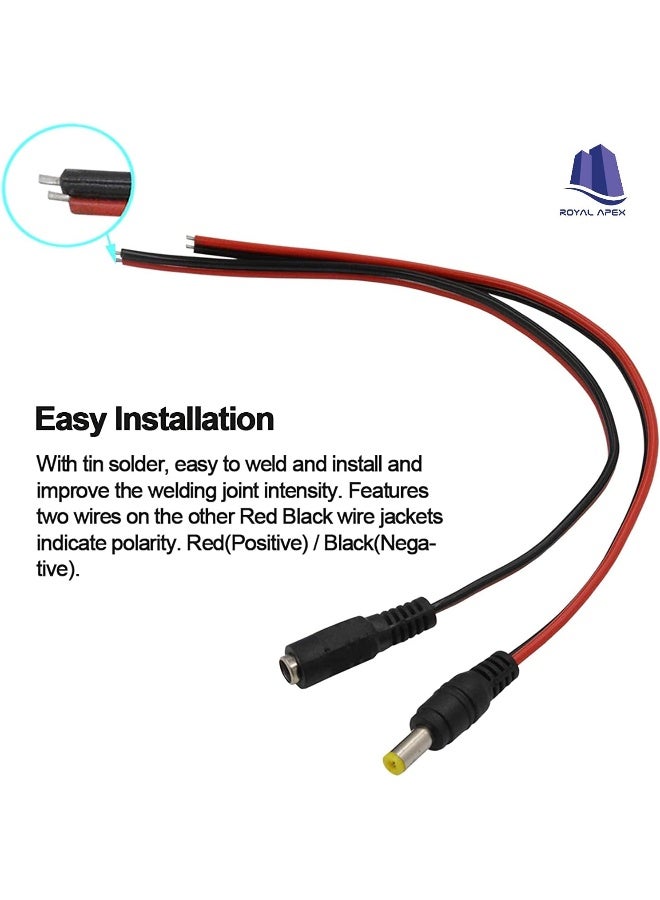 Royal Apex 10Pcs Dc Power Supply Wire Jack Plug Wire Connector For Cctv Security Camera And Lighting Power Adapter Female Pin - Image 5