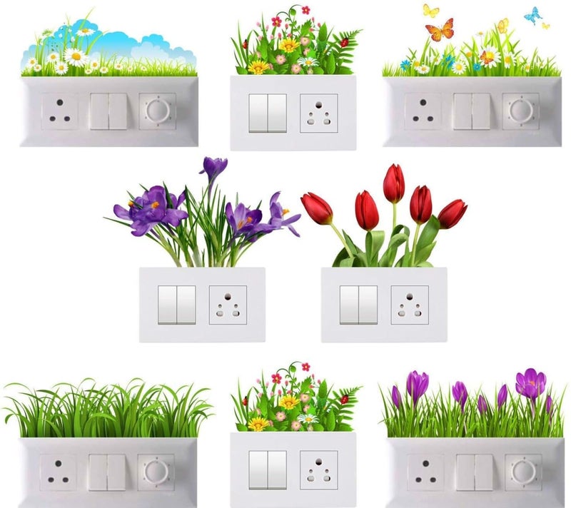 DecorVilla Decor Villa Combo PVC Switch Board Wall Sticker for Living Room Bedroom Office Home Hall Decor Beautifull Flowerpot and Grass Wall Sticker Size33X63CM - Image 3