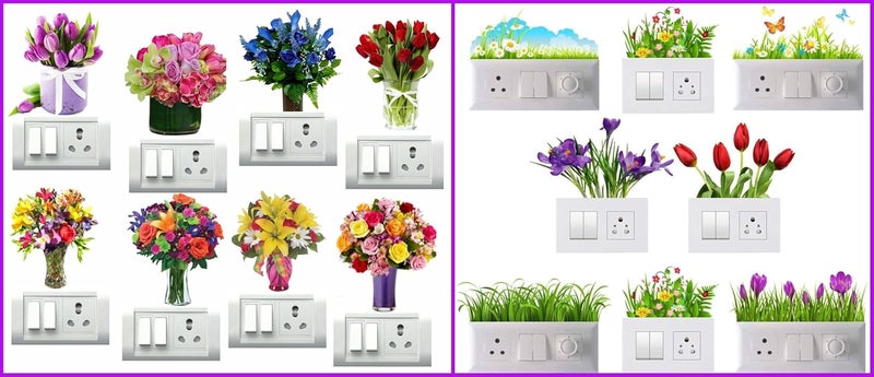 DecorVilla Decor Villa Combo PVC Switch Board Wall Sticker for Living Room Bedroom Office Home Hall Decor Beautifull Flowerpot and Grass Wall Sticker Size33X63CM - Image 1