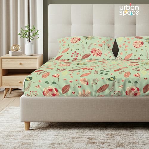 Urban Space Serene 100% Cotton 200 TC Bedsheet for Double Bed, Bed Sheet Queen Size, Double Bedsheet Cotton with 2 Pillow Covers Floral(Size 88 x 100 inches, Sedum Pink) - Image 2