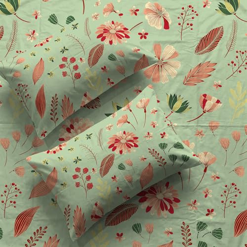 Urban Space Serene 100% Cotton 200 TC Bedsheet for Double Bed, Bed Sheet Queen Size, Double Bedsheet Cotton with 2 Pillow Covers Floral(Size 88 x 100 inches, Sedum Pink) - Image 1
