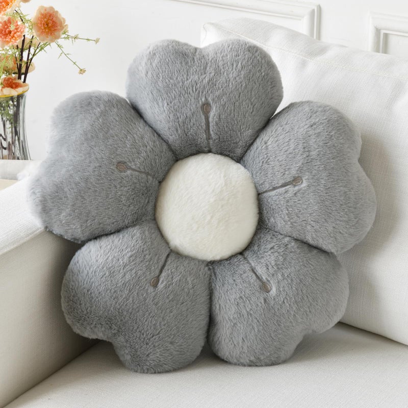 Ddliury Flower Pillow, Flower Shaped Pillow Decorative Throw Pillows for Bed Couch, Cute Daisy Pillow Dorm Decor Floor Seating Cushion (Grey, 15 Inches) - Image 1