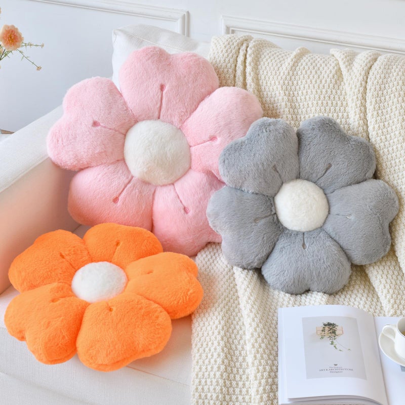 Ddliury Flower Pillow, Flower Shaped Pillow Decorative Throw Pillows for Bed Couch, Cute Daisy Pillow Dorm Decor Floor Seating Cushion (Grey, 15 Inches) - Image 3