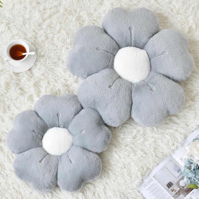Ddliury Flower Pillow, Flower Shaped Pillow Decorative Throw Pillows for Bed Couch, Cute Daisy Pillow Dorm Decor Floor Seating Cushion (Grey, 15 Inches) - Image 2
